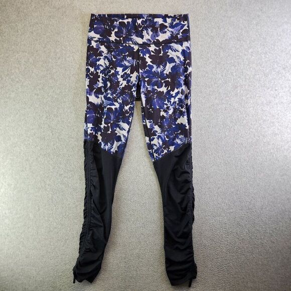 Fabletics Leggings Womens XL Blue Floral Cashel Foldover Dance Barr Aerobics - Picture 1 of 14